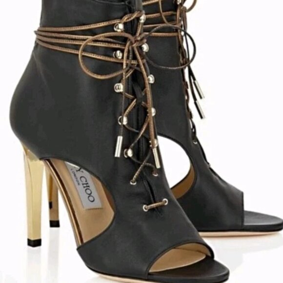 Jimmy choo black leather lace up Booties 39.5 minka - Picture 1 of 10